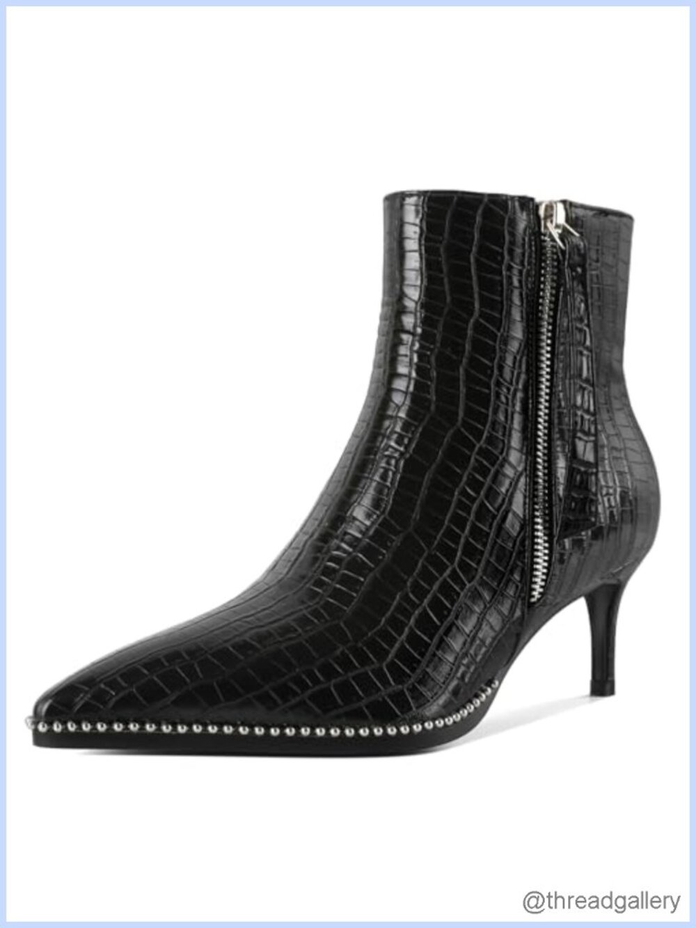 Women Low Heel Boots Pointed Toe Beaded Kitten Heel Booties 2.5 Inch